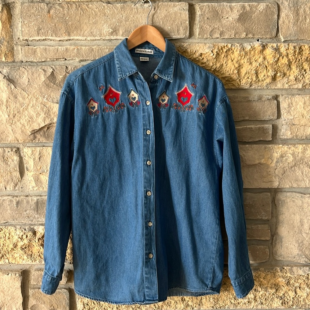 Vintage Maggie & Max Cottagecore Denim Button Down Shirt Size Medium